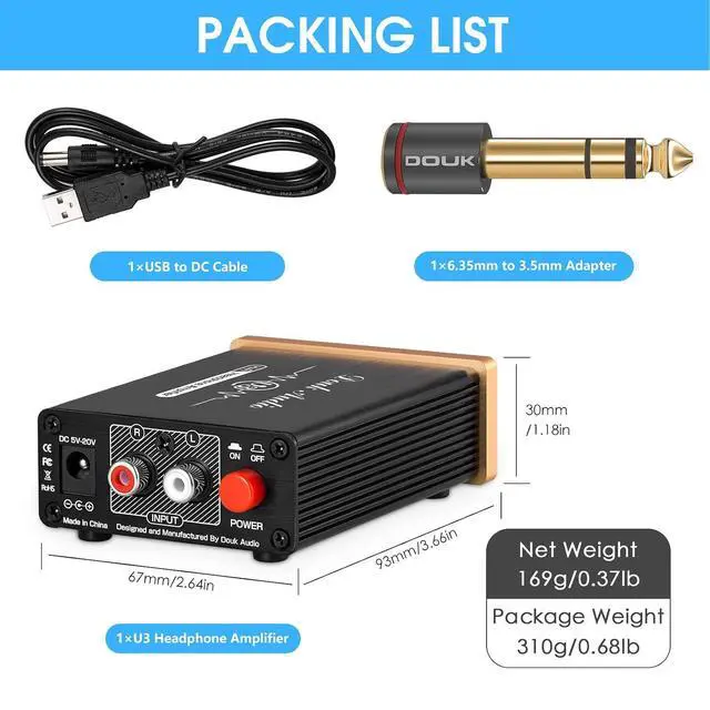Alt view image 6 of 6 - U3 Headphone Amps, Mini Hi-Fi Amplifier for Home Desktop PC 6.35mm / 3.5mm Headsets, Class A, RCA Input, DC 5V