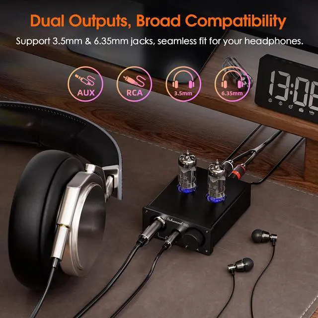 Alt view image 5 of 7 - P32 Tube Headphone Amplifier: 1000mW HiFi Desktop Preamp for 24600 Headphones & Home Amps Speakers, 3.5mm/6.35mm Jacks, Swappable Tube & Op-Amp