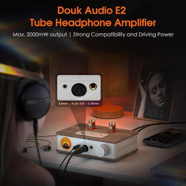 Alt view image 2 of 7 - Tube Headphone Amp: for XLR, 4.4mm, 6.35mm HiFi Headphones, Stereo Preamplifier for Amplifiers, Speakers, Home Desktop Audio System, with VU Meter & German Valvo Vacuum Tubes (E2)