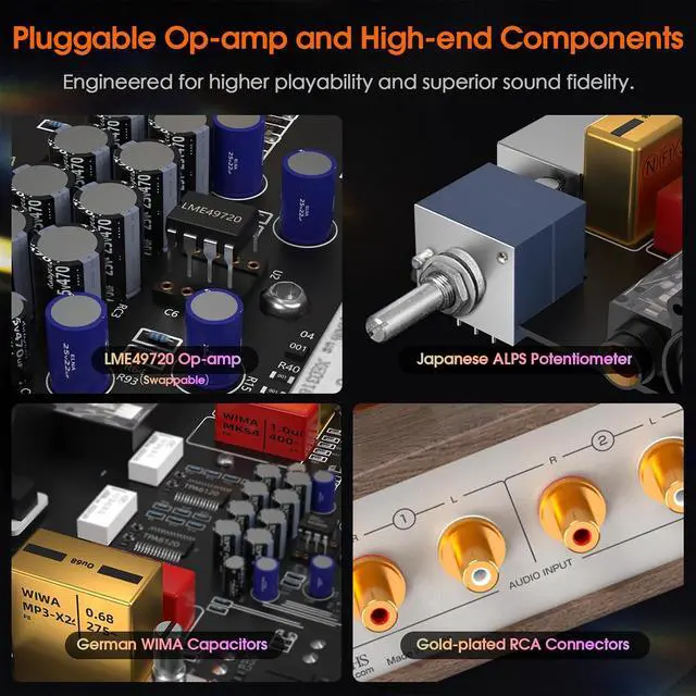 Alt view image 6 of 7 - Tube Headphone Amp: for XLR, 4.4mm, 6.35mm HiFi Headphones, Stereo Preamplifier for Amplifiers, Speakers, Home Desktop Audio System, with VU Meter & German Valvo Vacuum Tubes (E2)