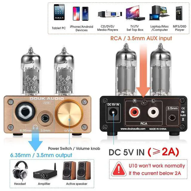 Alt view image 2 of 7 - U10 Mini Tube Headphone Amplifier HIFI Stereo Preamp for Home Speaker