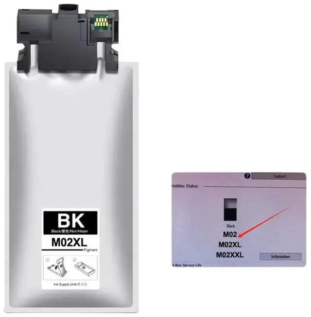 Main image of Compatible Ink Bag M02 M02XL and Ink Cartridge M02XXL M5299 M5799 with Pigmented Ink for Printer PRO-M5299 PRO-M5799(M02XL-200ML)