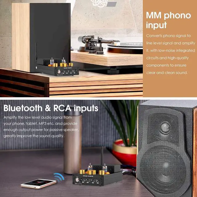 Alt view image 2 of 7 - HiFi Bluetooth 5.0 Vacuum Tube Amplifier + Matched GE JAN 5654W Tubes Bundle | 320W Phono Amp for Turntables w/Tube Upgrade | Audiophile Sound Enhancement