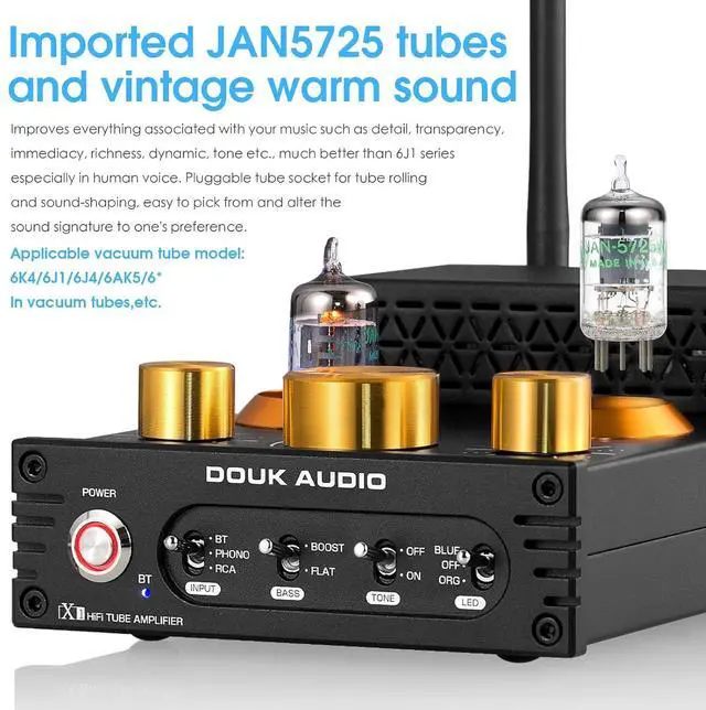 Alt view image 4 of 7 - HiFi Bluetooth 5.0 Vacuum Tube Amplifier + Matched GE JAN 5654W Tubes Bundle | 320W Phono Amp for Turntables w/Tube Upgrade | Audiophile Sound Enhancement