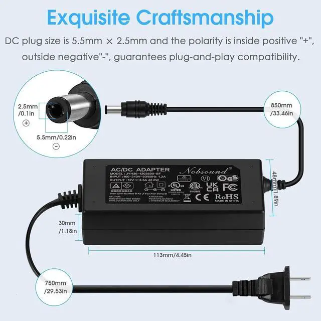 Alt view image 4 of 7 - AC 100-240V DC 12V3.5A Power Supply Adapter Charger for Amplifier/Speaker