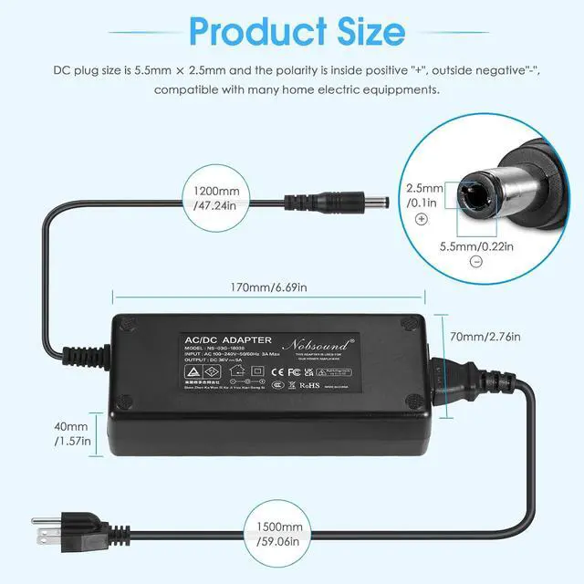 Alt view image 6 of 7 - 180W 36V/5A DC Power Supply Adapter Charger AC 100-240V Transformer