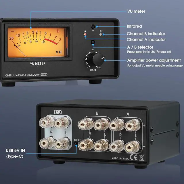 Alt view image 6 of 7 - VU102 2 Zone Speaker Selector Box Amplifier Switch with VU Meter and Remote Control for Home Stereo System Studio Sound Comparison
