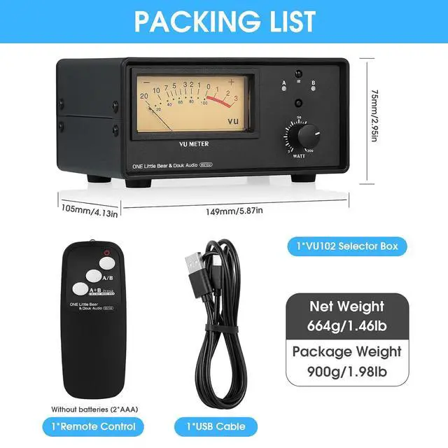 Alt view image 7 of 7 - VU102 2 Zone Speaker Selector Box Amplifier Switch with VU Meter and Remote Control for Home Stereo System Studio Sound Comparison