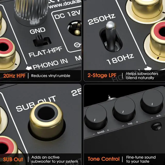 Alt view image 4 of 7 - Tube Preamp MM Phono Stage HiFi Stereo Preamplifier w/Low Pass Filter, SUB Out