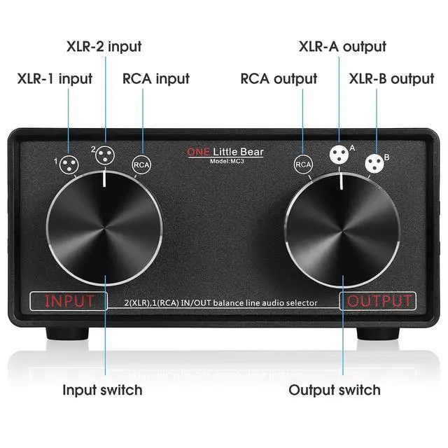Alt view image 3 of 7 - Little Bear MC3 3-IN-3-OUT XLR Balanced/RCA Stereo Converter Audio Selector Splitter Box Passive Preamp XLR to RCA Audio Switch (XLR & RCA)