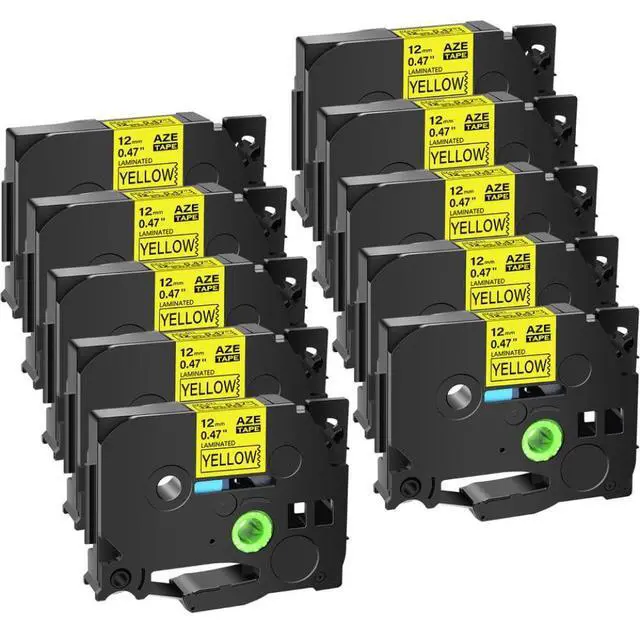 Alt view image 2 of 3 - 10PK AZE-631 12mm Label Tape Works with Tz TZe 631 Printers Black On Yellow Laminated Ribbon Standard Size