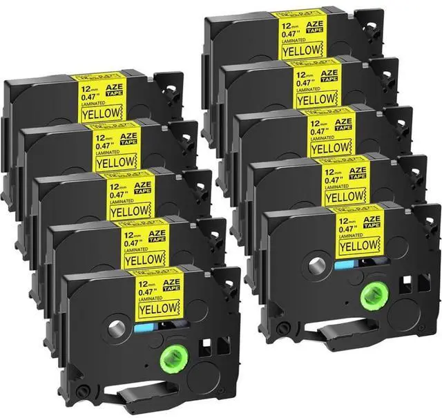 Main image of 10PK AZE-631 12mm Label Tape Works with Tz TZe 631 Printers Black On Yellow Laminated Ribbon Standard Size