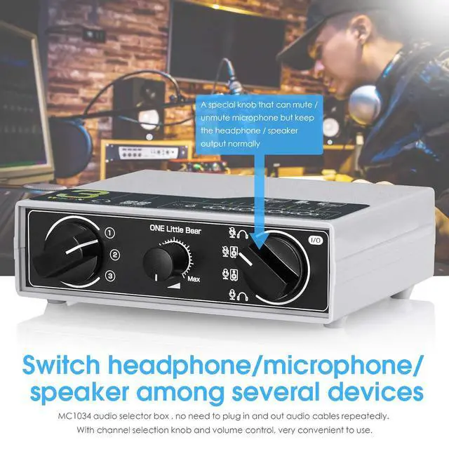 Alt view image 3 of 7 - MC1034 Portable 3-Way 3.5mm AUX Audio Switcher, Audio Selector for Headphones, Speakers, and Microphones