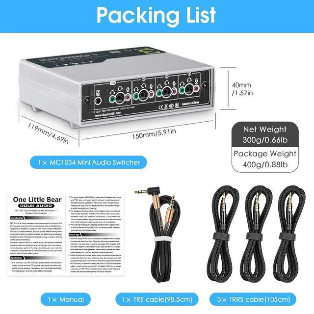 Alt view image 7 of 7 - MC1034 Portable 3-Way 3.5mm AUX Audio Switcher, Audio Selector for Headphones, Speakers, and Microphones
