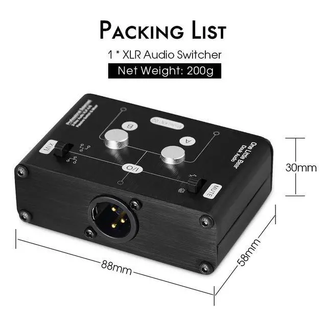Alt view image 5 of 7 - 2 Way XLR Balanced Stereo Audio Switcher Passive A/B Mini Switch Box Mixer Sound Splitter (KN102, 2-IN-1-OUT)