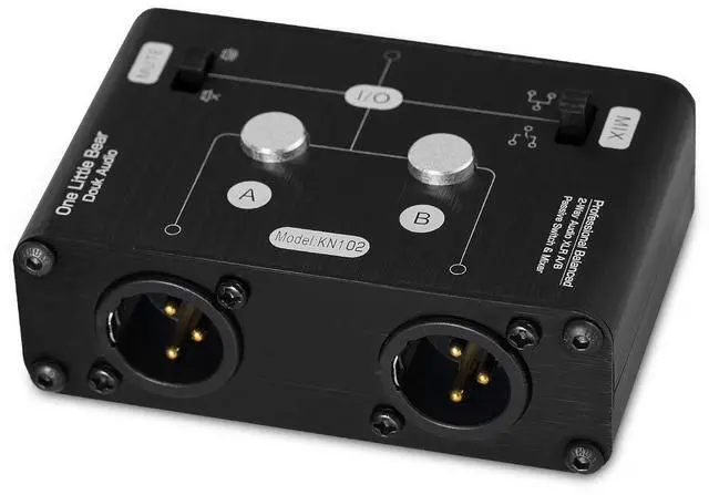 Main image of 2 Way XLR Balanced Stereo Audio Switcher Passive A/B Mini Switch Box Mixer Sound Splitter (KN102, 1-IN-2-OUT)