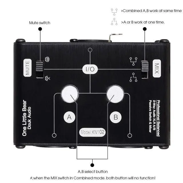 Alt view image 3 of 7 - 2 Way XLR Balanced Stereo Audio Switcher Passive A/B Mini Switch Box Mixer Sound Splitter (KN102, 1-IN-2-OUT)