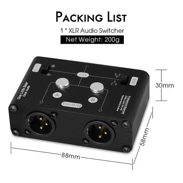 Alt view image 5 of 7 - 2 Way XLR Balanced Stereo Audio Switcher Passive A/B Mini Switch Box Mixer Sound Splitter (KN102, 1-IN-2-OUT)