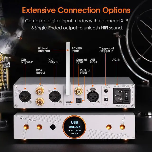 Alt view image 4 of 7 - Q100 Balanced DAC: AK4499EX & AK4191 Hi-Res DAC (PCM 768kHz/32-bit & DSD512) - Bluetooth 5.1 LDAC - XLR/RCA Outputs for Audiophiles & Studio Use