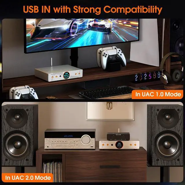 Alt view image 5 of 7 - Q100 Balanced DAC: AK4499EX & AK4191 Hi-Res DAC (PCM 768kHz/32-bit & DSD512) - Bluetooth 5.1 LDAC - XLR/RCA Outputs for Audiophiles & Studio Use
