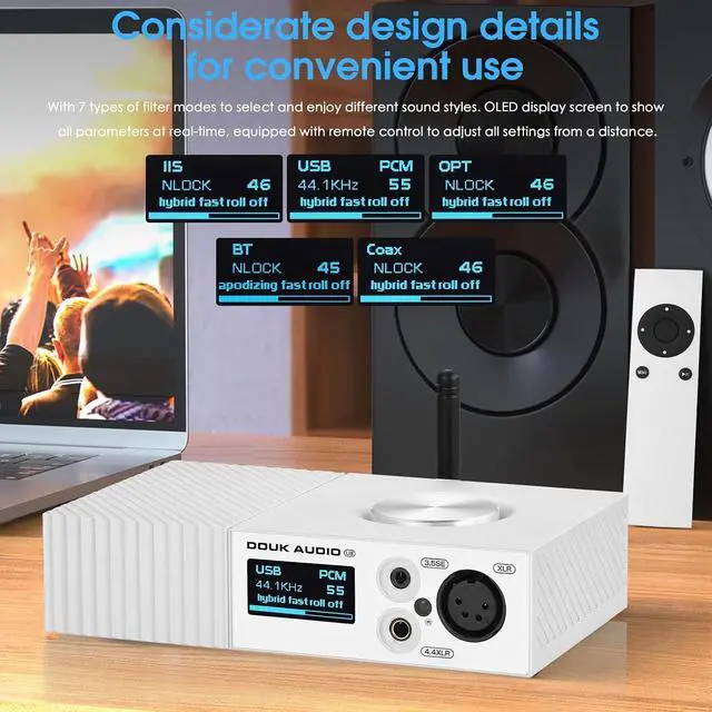Alt view image 3 of 7 - U8 HiFi Dual ES9038Q2M Bluetooth 5.0 Balanced DAC XMOS USB Decoder, Supports DSD512, LDAC, and 32Bit/768kHz for Home Audio and Studio Use