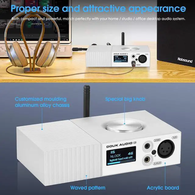 Alt view image 5 of 7 - U8 HiFi Dual ES9038Q2M Bluetooth 5.0 Balanced DAC XMOS USB Decoder, Supports DSD512, LDAC, and 32Bit/768kHz for Home Audio and Studio Use