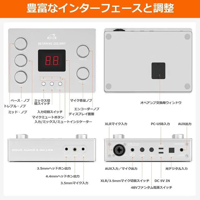Alt view image 7 of 7 - Douk Audio x GD-LAB Z1 Gaming DAC: Amp for FPS Games with ESS9039Q2M Chip 4.4mm Balanced Headphone Output XLR Mic 48V for PC PS5 Switch Streamers (Silver)