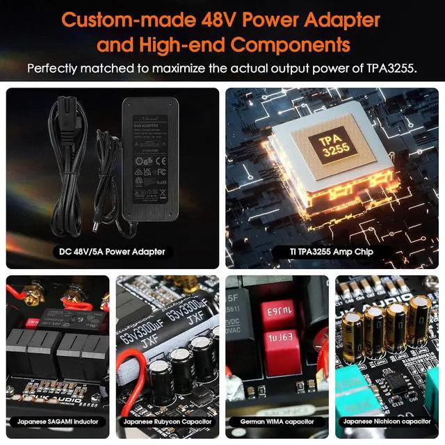 Alt view image 6 of 7 - A100 TPA3255 300 watts x2 Digital Power Amplifier, Stereo/Mono Channel SUB Audio Amp for Home Speakers/Subwoofers, Black, SUC-A100