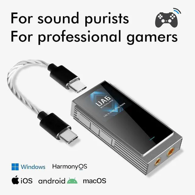 Alt view image 2 of 7 - USB DAC UA6 Portable Headphone Amplifier, CS43131x4 DAC, 768kHz/32bit DSD512, 1.3IN Display, for Android/iOS/Mac/Windows, 3.5/4.4mm/SPDIF Output, Up to 361mW@32 Output (Grey)