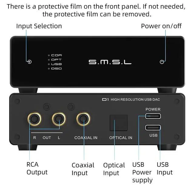 Alt view image 3 of 7 - D1 Hi-Res Audio Dac Rohm BD34352EKV chip Touch Control RCA ouput 768kHz/32bit DSD512 THD+N 0.00038%, Audio DAC Dual USB/Optical/Coaxial Input SNR126dB for Phone/pad/PC/TV/DVD Home Desktop DAC