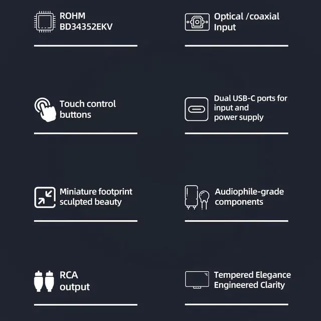 Alt view image 6 of 7 - D1 Hi-Res Audio Dac Rohm BD34352EKV chip Touch Control RCA ouput 768kHz/32bit DSD512 THD+N 0.00038%, Audio DAC Dual USB/Optical/Coaxial Input SNR126dB for Phone/pad/PC/TV/DVD Home Desktop DAC