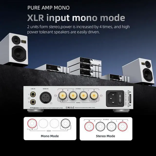 Alt view image 4 of 7 - VMV PA200 Power Amplifier infineon's New GaN FET, Stereo Pure Amplifier Pass-Through Mode, Chip PGA2311, XLR Input Mono Mode AMP, Speaker Output, THD+N 0.003%, RCA Hi-Res AMP with Remote Control