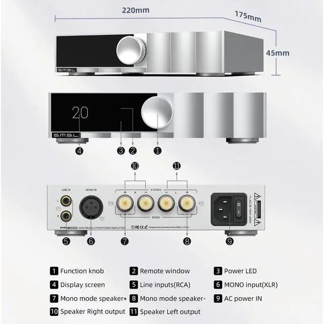 Alt view image 6 of 7 - VMV PA200 Power Amplifier infineon's New GaN FET, Stereo Pure Amplifier Pass-Through Mode, Chip PGA2311, XLR Input Mono Mode AMP, Speaker Output, THD+N 0.003%, RCA Hi-Res AMP with Remote Control