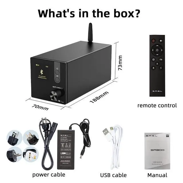 Alt view image 2 of 7 - SA300 HiFi Digital Amplifier, Infineon's MA12070 Chip Class D Power Amp, RCA USB Bluetooth 5.0 APTX Input, Multiple EQ Modes with Remote Control (Black)