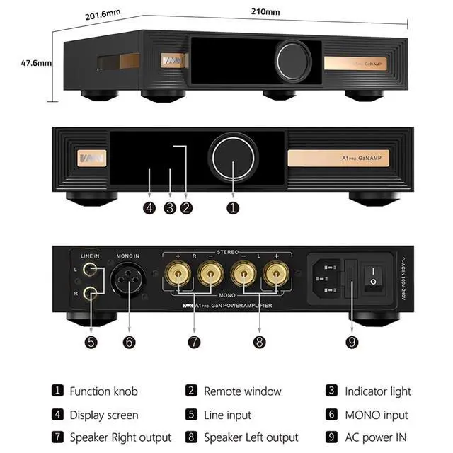 Alt view image 6 of 7 - VMV A1 PRO Gallium Nitride Power Amplifer chip PGA2311 Stereo Pure Power Amp Mode XLR(Mono)/RCA Input AMP, SNR 109dB HiFi Amp, Latest GaN Power Tubes, 2100mV/22 Hi-Res AMP with Remote Control