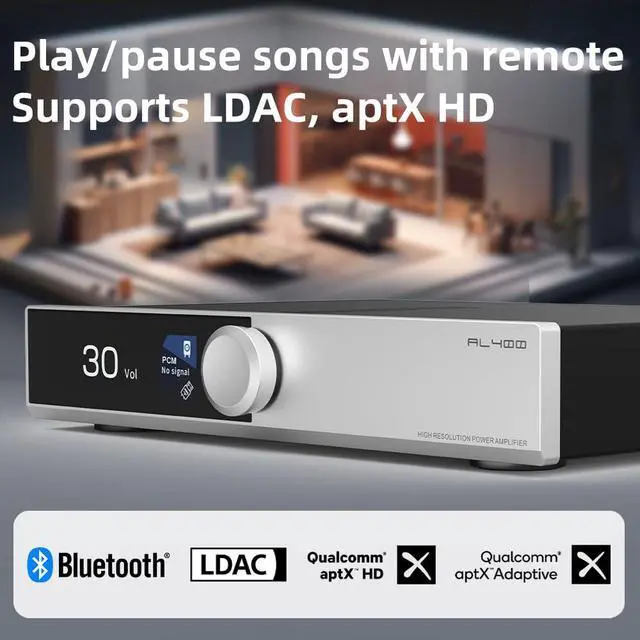 Alt view image 4 of 7 - AL400 All-in-One Hi-Fi Decoder/Preamp/Phono Power Amp TPA3255 amp & CS43141 dac chip Full MQA, MM & MC Cartridge HDMI(eARC),for TV Home theater Subwoofer Desktop Bookshelf passive speakers(Black)