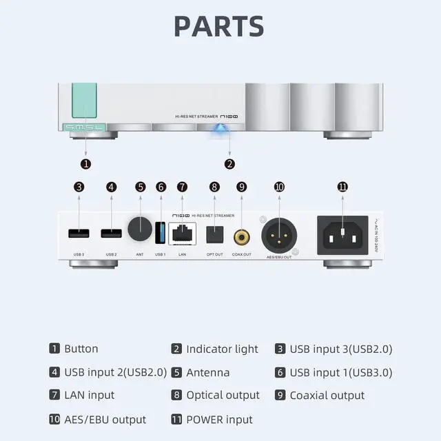 Alt view image 6 of 6 - N100 Hi-Res Network Streamer New DAC chip Supports Connect VOLUMIO Tidal and QOBUZ Output Optical/Coaxial/AES/EBU/USB, Input USB2.0/USB3.0/ LAN/WiFi, Home Theater Audio Stereo System Streamer
