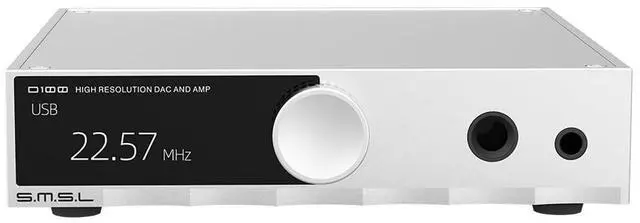 Main image of D100 Desktop DAC Headphone Amp, ES9081 Chip,True Balanced Audio Interface for Home Stereo,MQA,32-Bit/768kHz DSD512,32-600 Headphones,USB/Optical/Coaxial Inputs,4.4mm&6.35mm/RCA Outputs (Silver)