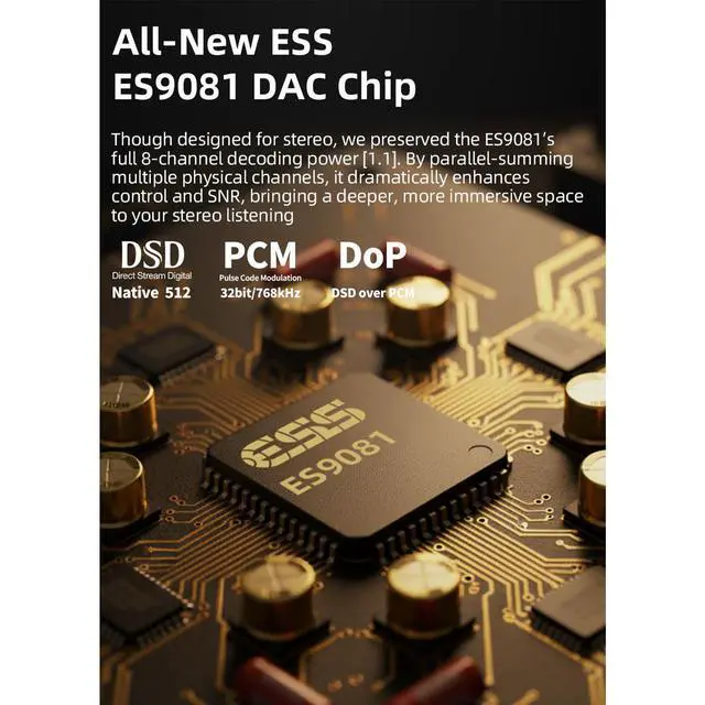 Alt view image 4 of 7 - D100 Desktop DAC Headphone Amp, ES9081 Chip,True Balanced Audio Interface for Home Stereo,MQA,32-Bit/768kHz DSD512,32-600 headphones,USB/Optical/Coaxial Inputs,4.4mm & 6.35mm/RCA Outputs (Black)