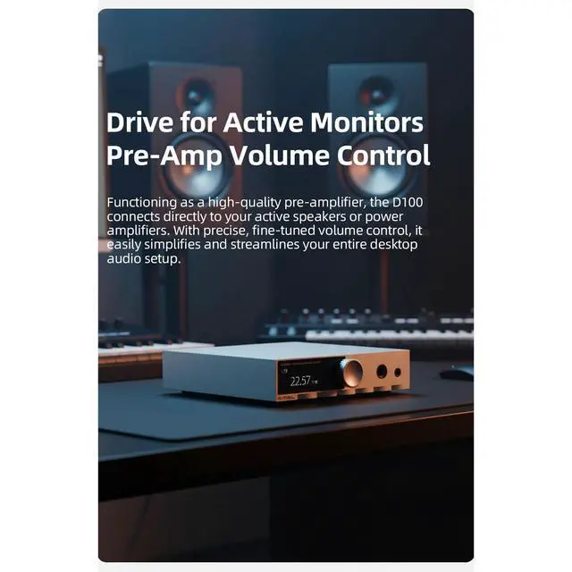 Alt view image 6 of 7 - D100 Desktop DAC Headphone Amp, ES9081 Chip,True Balanced Audio Interface for Home Stereo,MQA,32-Bit/768kHz DSD512,32-600 headphones,USB/Optical/Coaxial Inputs,4.4mm & 6.35mm/RCA Outputs (Black)