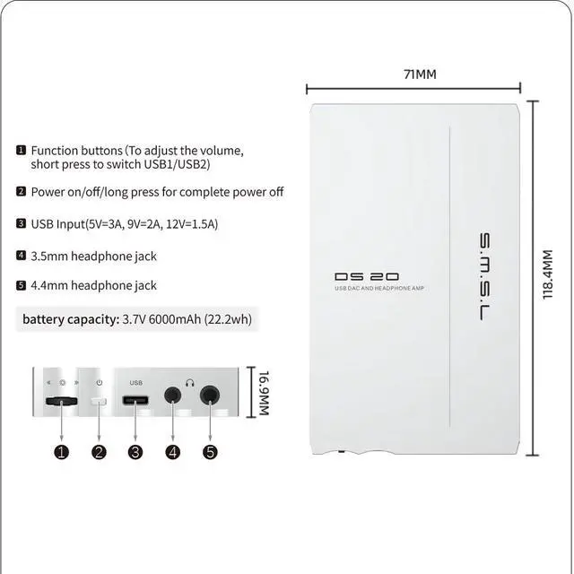 Alt view image 7 of 7 - DS20 Portable DAC Headphone Amplifier CS43131 Chip 32bit/768kHz 256DSD PLFC Fully Balanced Headphone Amp Magnetic Decoder USB1.1 for Switch & PS5 Hi-res Audio Amp MQA 3.5/4.4mm Headphone Jack