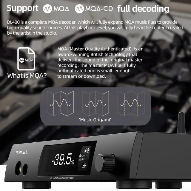 Alt view image 5 of 7 - DL400 Audio DAC & Headphone Amplifier DSD 256 PCM 32bit/768kHz 323000mW*2 Balanced Headphone Amplifier RCA/XLR/6.35mm&4.4mm Headphone Output with Remote Control, Hi-Fi Audio Stereo Receiver