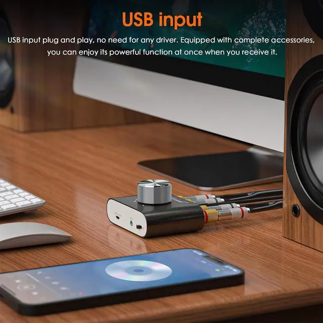 Alt view image 4 of 7 - Nobsound Mini Bluetooth 5.0 Power Amplifier, Stereo Hi-Fi Digital Amp 2.0 Channel 50W×2 with AUX/USB/Bluetooth Input, Wireless Audio Receiver, PC Sound Card with Power Supply (Black)