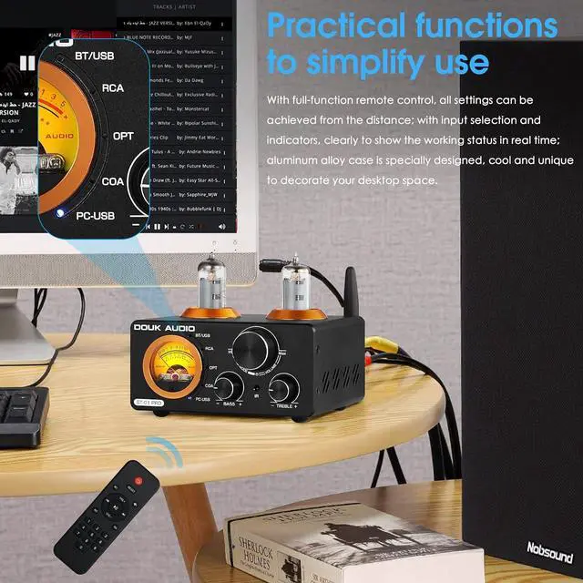 Alt view image 6 of 7 - ST-01 PRO 200W Bluetooth Tube Amplifier with Matched Pair GE JAN 5654W Vacuum Tubes - HiFi Stereo Power Amp Combo with USB DAC, VU Meter, Digital Inputs, and Tone Controls (Upgrade Set)
