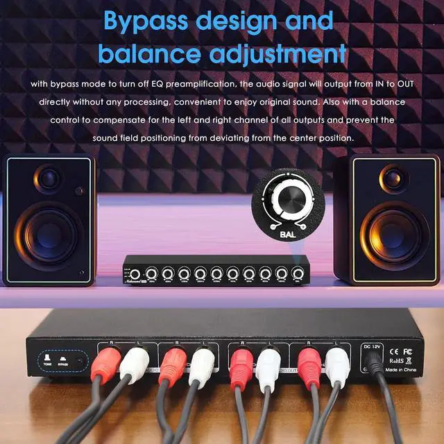 Alt view image 3 of 7 - 9-Band Stereo EQ Preamp: HiFi Equalizer Audio Processor with Tone Controls | 111dB SNR | 0.001% THD | 2 RCA in/Out | for Home Stereo Audiophiles (EQ9)