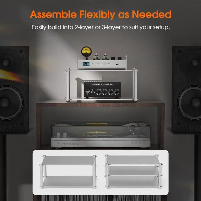 Alt view image 3 of 7 - Aluminum Audio Rack Stand: Multi Layer Desktop HiFi Shelf for Amplifier Preamp DAC Ventilated Modular Storage Rack CNC Build Home Studio Setup