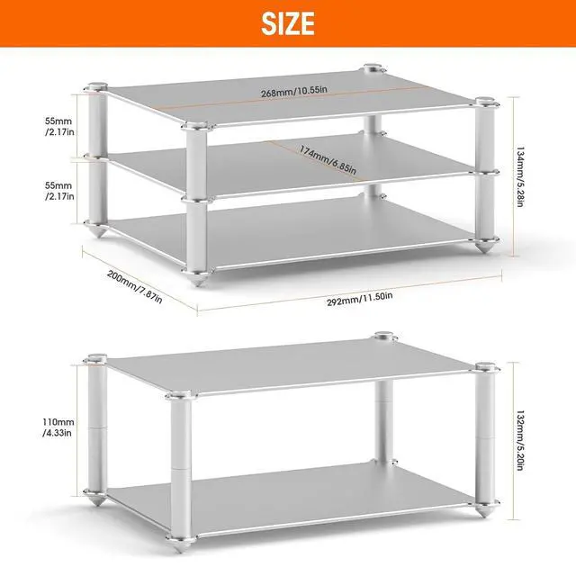 Alt view image 5 of 7 - Aluminum Audio Rack Stand: Multi Layer Desktop HiFi Shelf for Amplifier Preamp DAC Ventilated Modular Storage Rack CNC Build Home Studio Setup