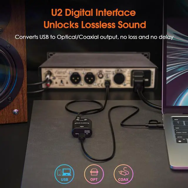 Alt view image 2 of 7 - USB to SPDIF Converter: DDC Reclocker | Digital Interface with 24bit/192kHz Hi-Res XMOS XU316, Plug & Play, for Audiophiles, DAC & Home Theater (U2)