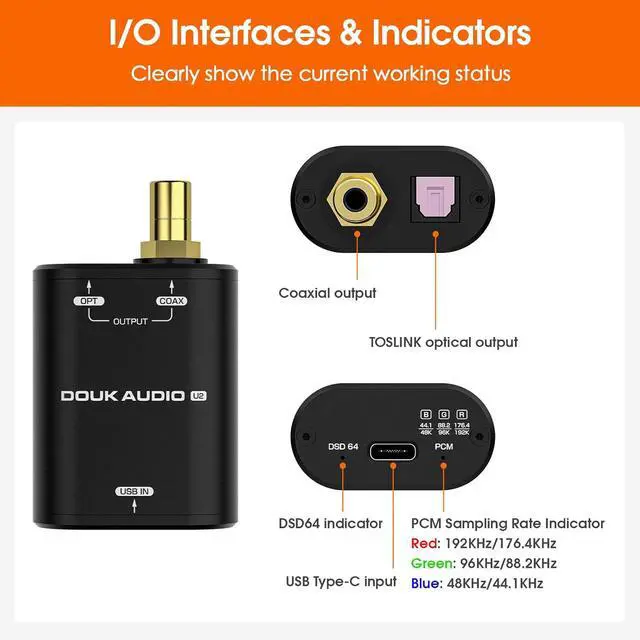 Alt view image 7 of 7 - USB to SPDIF Converter: DDC Reclocker | Digital Interface with 24bit/192kHz Hi-Res XMOS XU316, Plug & Play, for Audiophiles, DAC & Home Theater (U2)