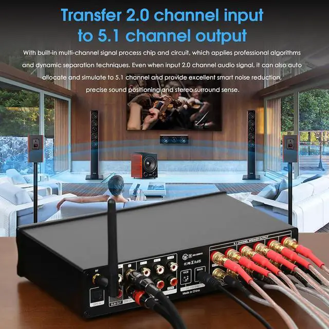 Alt view image 2 of 7 - HiFi 5.1 Channel Bluetooth Amplifier Stereo Home Theater Power Amp Subwoofer Amp